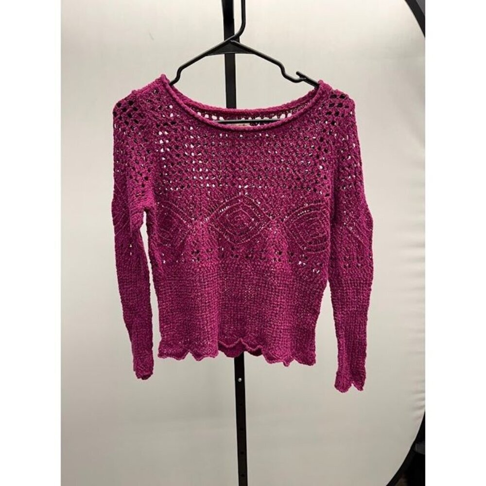 Hollister Purple Open Knit Crochet Long Sleeve Top
